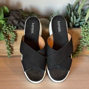 Kensie Platform Cross Strap Slide Sandal -  Blk/Wht